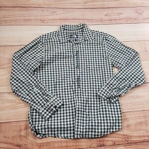 North Face Mens Large Green White Outdoors Button Up Casual Hiking Cotton Adult